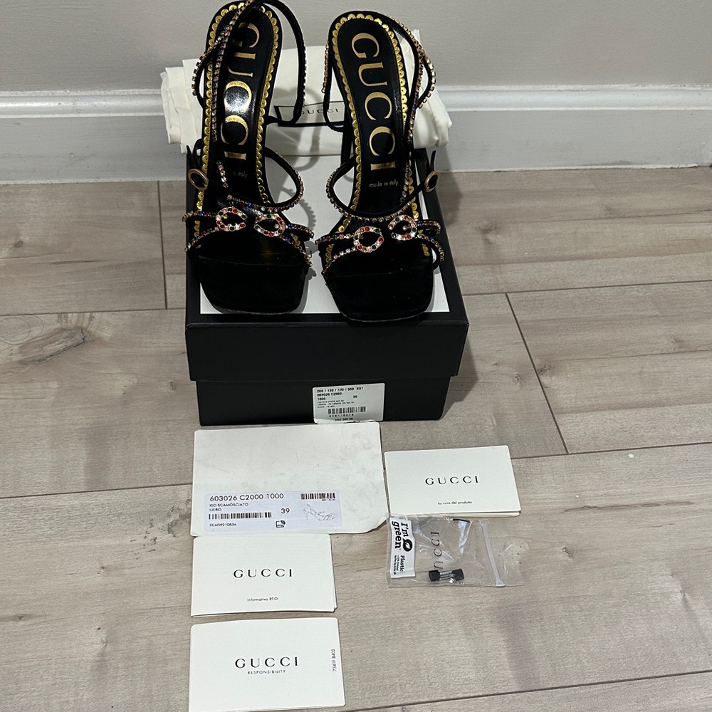 Gucci Black and Gold Embellished Heels - Picture 10 of 10